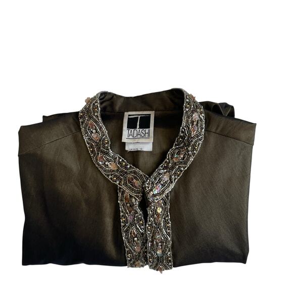 Tadashi Evening Jacket Brown Beaded Trim Ruched Crop Jacket Size 16 - Picture 14 of 15